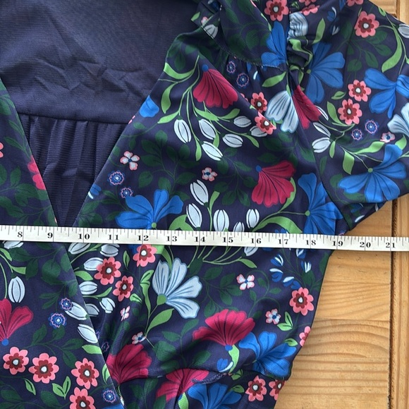 Draper James Blue and Red Puff Sleeve Asymmetrical Sundress - Picture 11 of 14